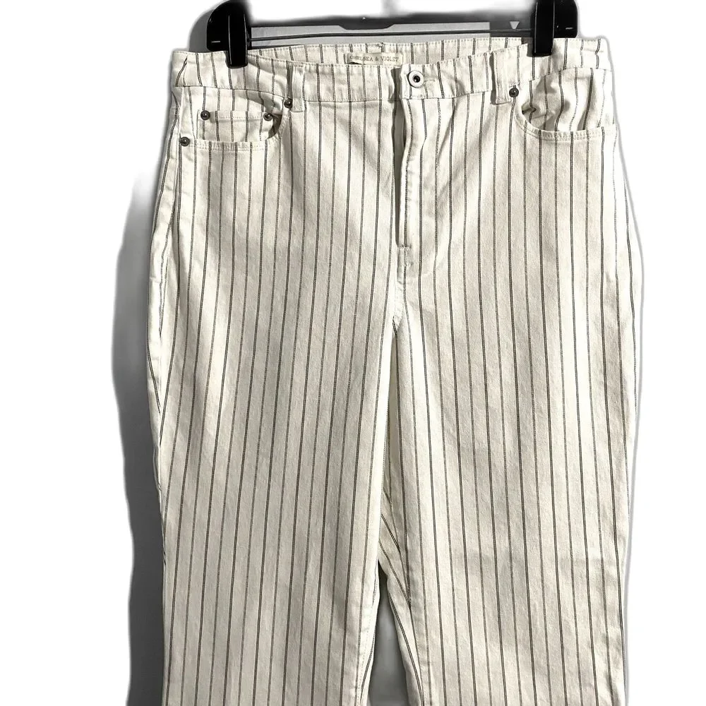 Chelsea & Violet Flare Leg Bell Bottom Jeans White Striped Size 31 Waist - Picture 3 of 9